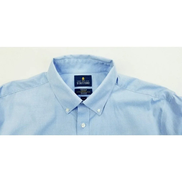 Stafford 17 32-33 Executive Non Iron Fitted Button Down Cotton Pinpoint Oxford - Picture 5 of 9
